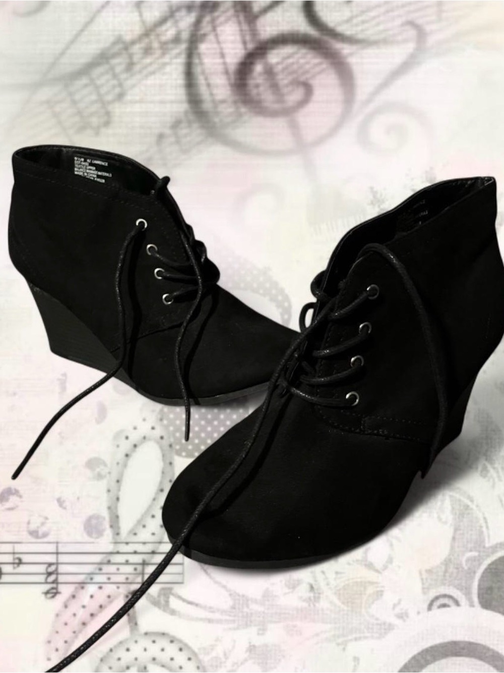 Women's Black Lace-Up Wedge Ankle Booties